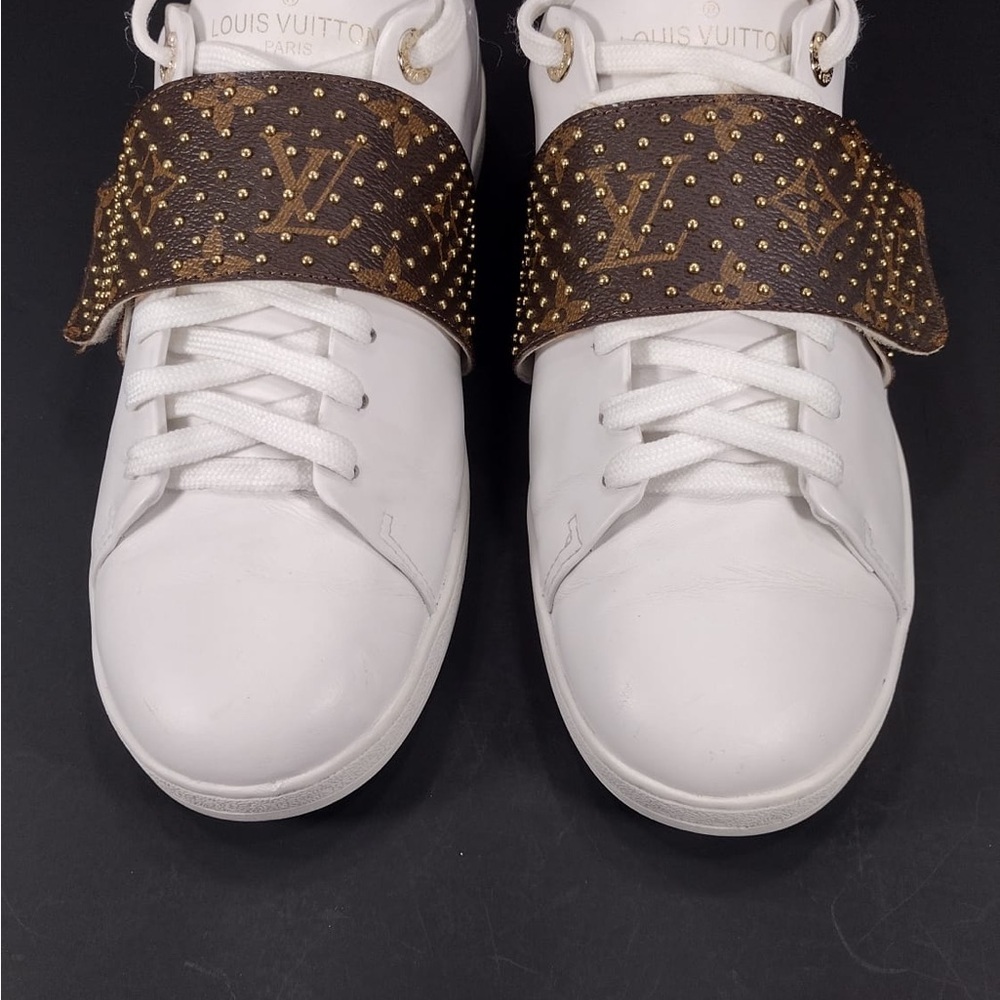 Louis Vuitton White Sneakers with Brown Strap size 8 pre owned Exellent Con - Picture 2 of 16